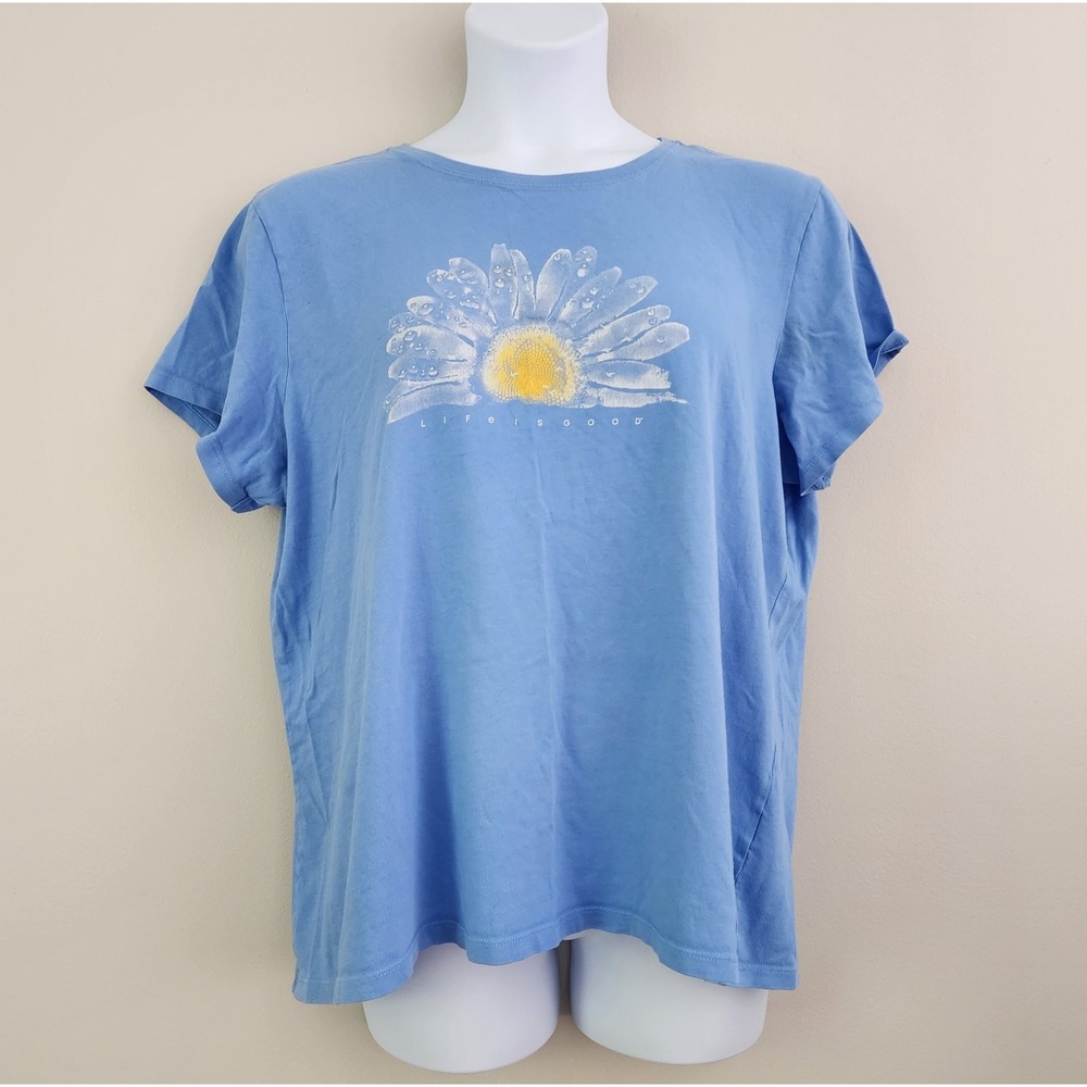 LIFE IS GOOD Women's Size XXL Watercolor Daisy Blue Short Sleeve Crusher Tee - Picture 2 of 5